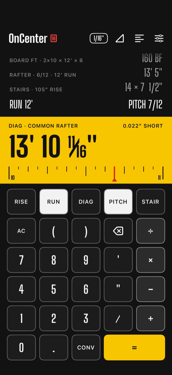 OnCenter calculator in dark mode